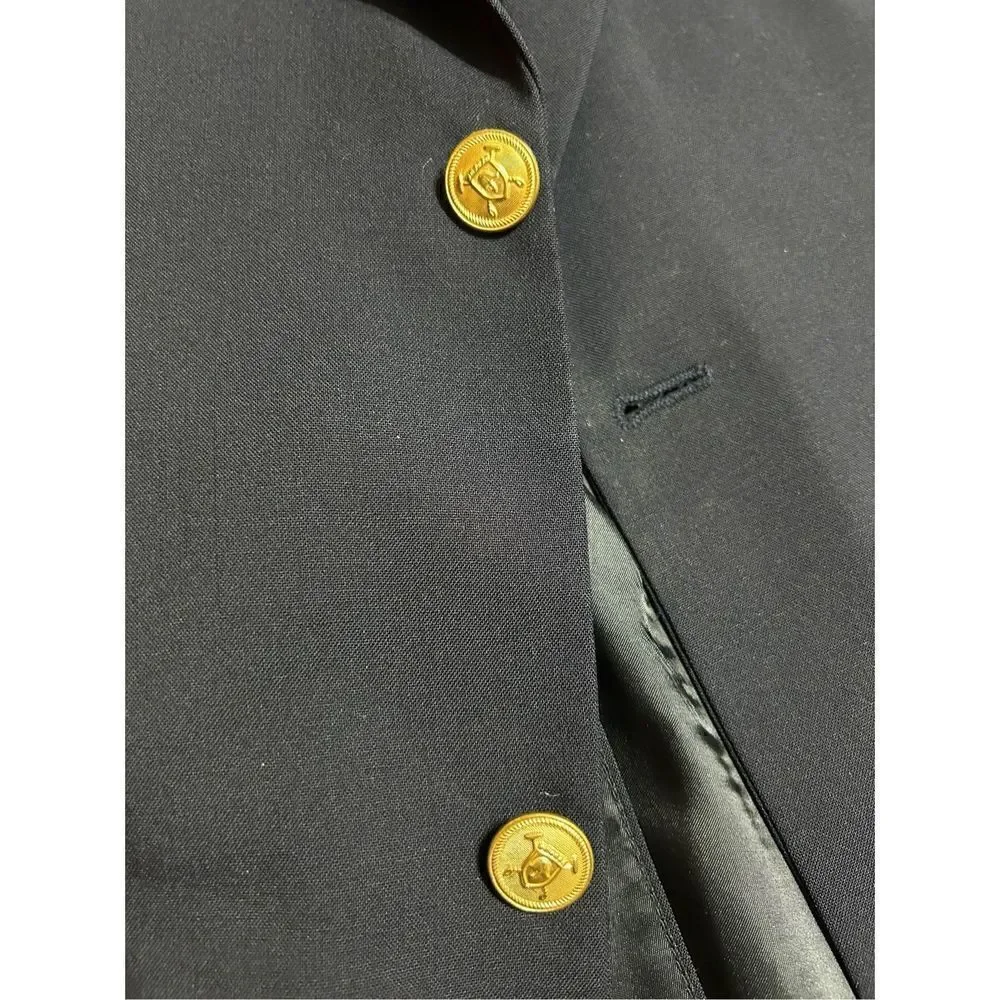 Alan Flusser Wool 2 Gold Button Blazer 44L Blue